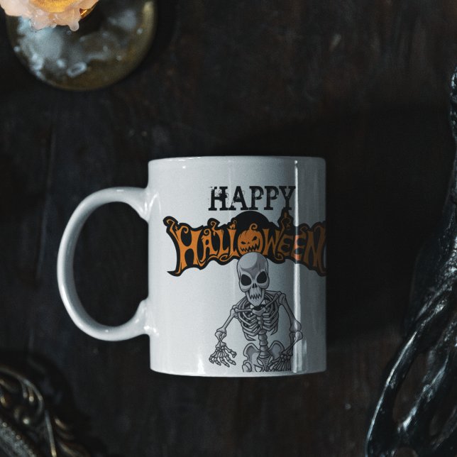 Caneca De Café Feliz esqueleto assustador do Halloween (Criador carregado)