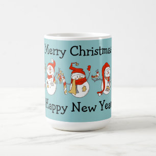 Caneca De Café Feliz Feliz ano novo de Natal Snowmen