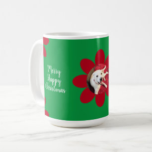 Caneca De Café Feliz Feliz Natal Cachorro Cachorro Vermelho Flore