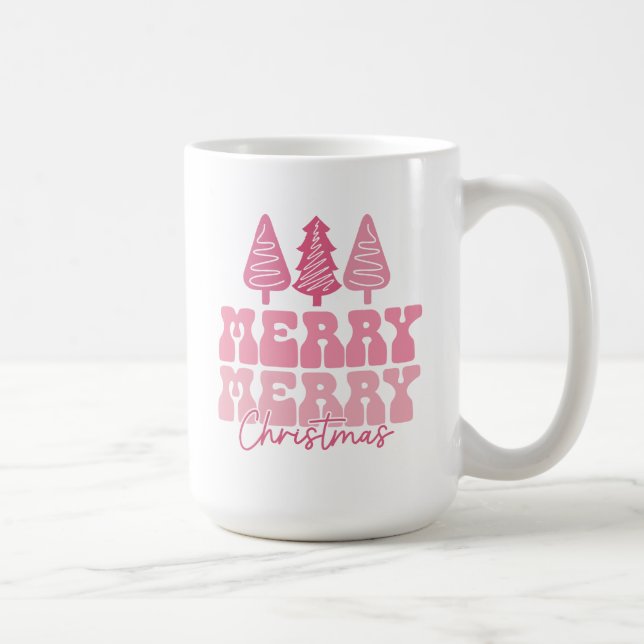 Caneca De Café Feliz Feliz Natal - Design de Férias Rosa (Direita)