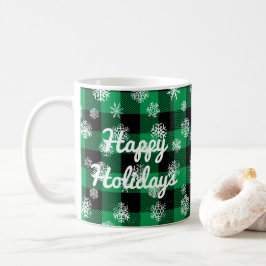 Caneca De Café Feliz Feriados l Snowflakes Xadrez Verde Buffalo