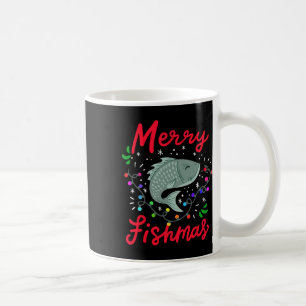 Caneca De Café Feliz Fishmas Engraçado Árvore de Natal Luzes de P