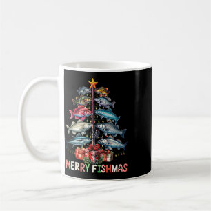 Caneca De Café Feliz Fishmas Luzes Divertidas de Árvore de Natal