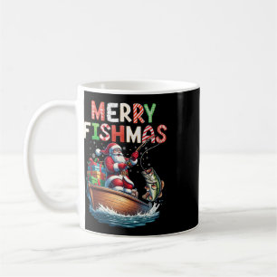 Caneca De Café Feliz Fishmas Papai Noel Amantes de Pesca Humoríst
