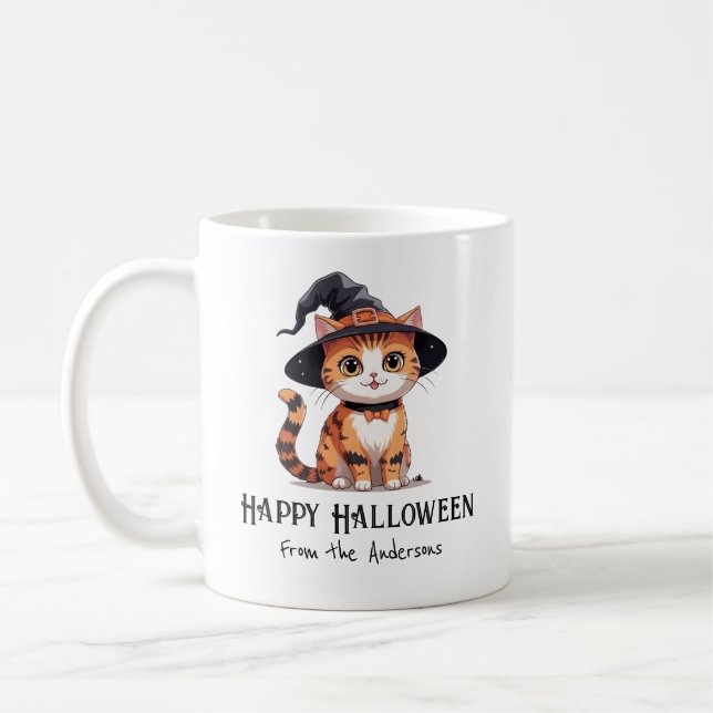 Caneca De Café Feliz Gato de Halloween (Esquerda)