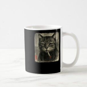 Caneca De Café Feliz Gato Fumante Cigarro Meme Sumi-e