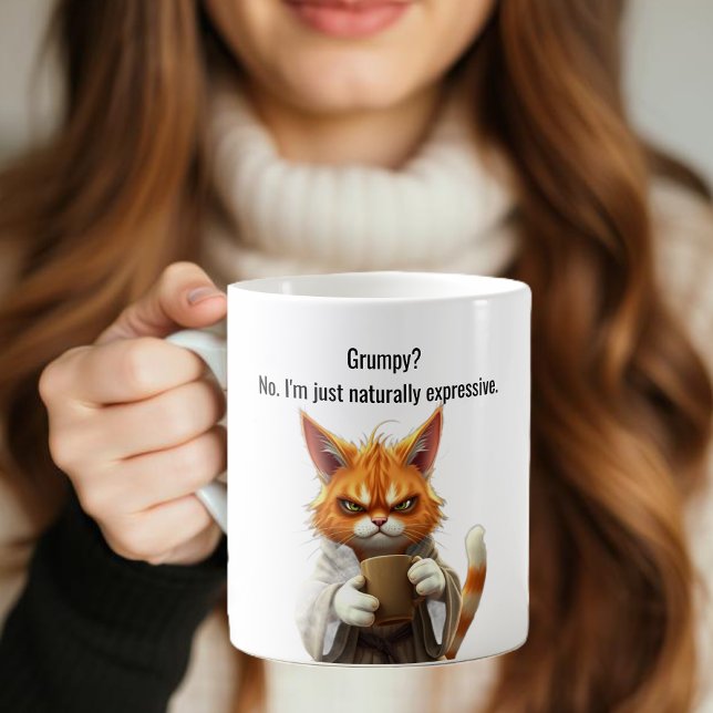 Caneca De Café Feliz gato rabugento com roupão e café (Funny Cat Mug-Grumpy cat-Cat in a Robe and Coffee-Orange Cat Coffee Mug )