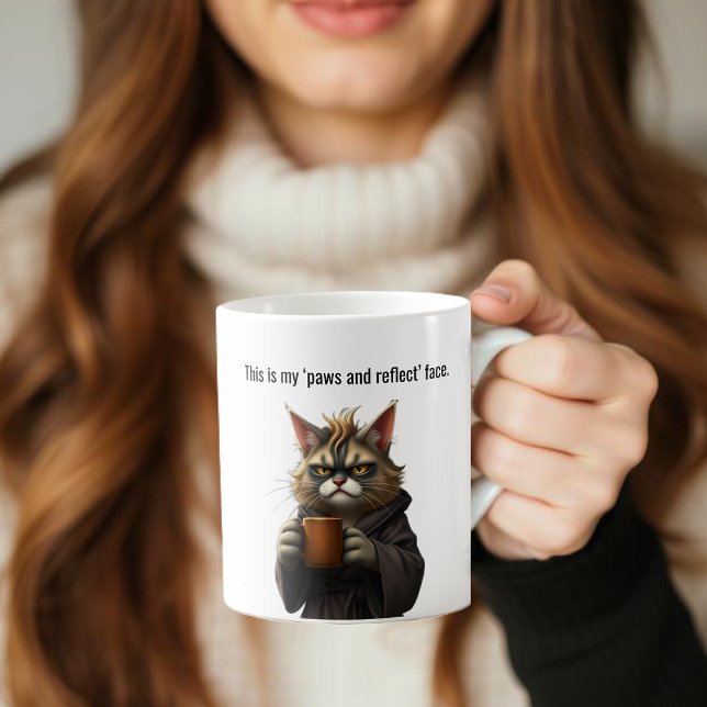 Caneca De Café Feliz gato rabugento em roupão e café (Funny Cat Mug-Grumpy cat-Cat in a Robe and Coffee-Brown Cat Coffee Mug )