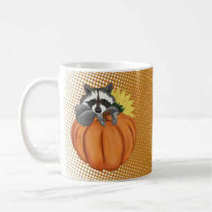 Caneca De Café Feliz guaxinim de Ação de Graças, abóbora, girasso