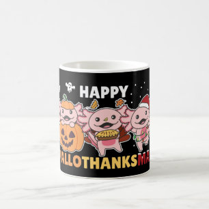 Caneca De Café Feliz Hallothanksmas Axolotls de Natal Axolotls