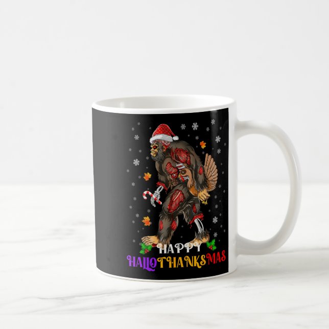 Caneca De Café Feliz Hallothanksmas Bigfoot Halloween Graças (Direita)