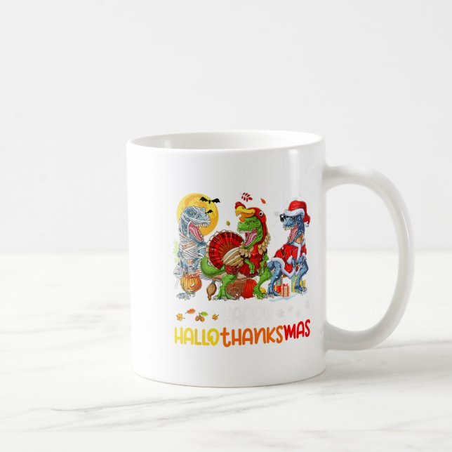 Caneca De Café Feliz Hallothanksmas Dia de Ação de Graças Dinossa (Direita)