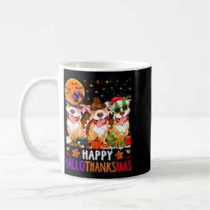 Caneca De Café Feliz Hallothanksmas Pitbull Cão Halloween