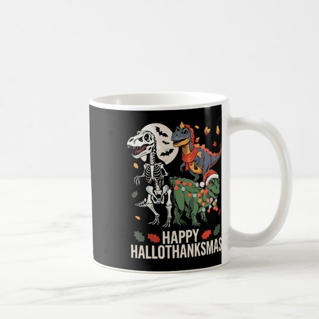 Caneca De Café Feliz Hallothanksmas T Rex Halloween Ação de Graça (Direita)