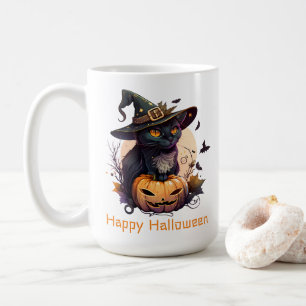 Caneca De Café Feliz Halloween Black Cat Jack-o-Lantern
