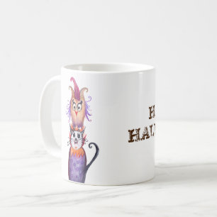 Caneca De Café Feliz Halloween Cat & Owen Art Custom Mug