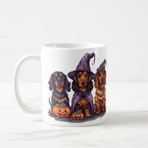 Caneca De Café Feliz Halloween Dachshund Witch Dogs
