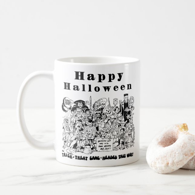 Caneca De Café Feliz Halloween Divertido Assustador Sinistro Brux (Com Donut)