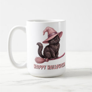 Caneca De Café Feliz Halloween Gata Bruxa Preta