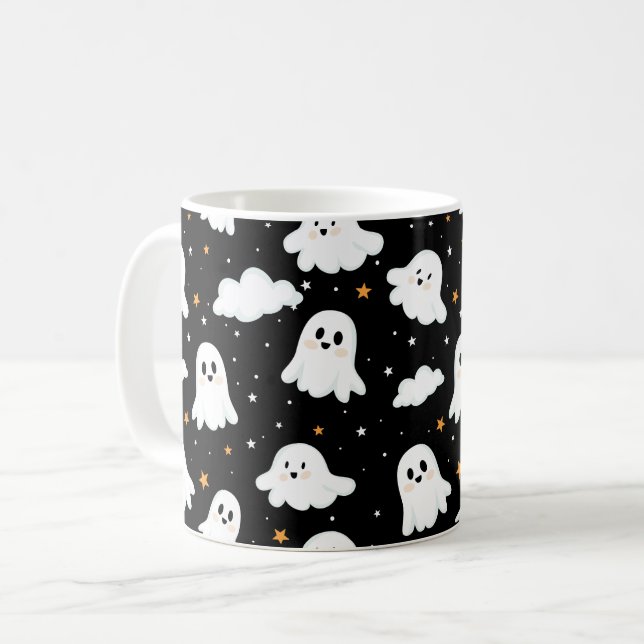 Caneca De Café Feliz Halloween Ghost Cloudy Star Sky (Frente Esquerda)