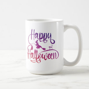 Caneca De Café Feliz Halloween gradient voando bruxa gato Café