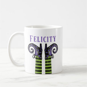 Caneca De Café Feliz Halloween Nome da Ilustração da Bruxa e Inic