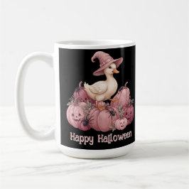 Caneca De Café Feliz Halloween Pato de Bruxa Fofa & Abóboras Cor-
