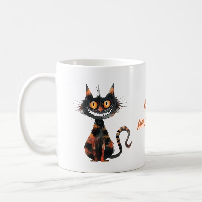 Caneca De Café Feliz Halloween Preto Assustador Gato Café Cacau M (Esquerda)