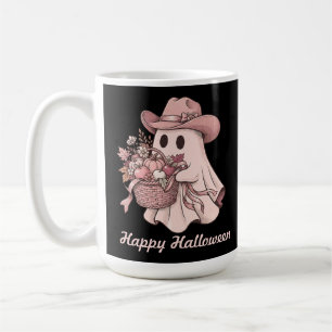Caneca De Café Feliz Halloween Vaqueira Fantasma Rosa