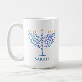 Caneca De Café Feliz Hanukkah Blue Menorah Festival das Luzes