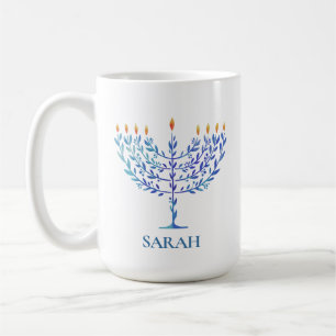 Caneca De Café Feliz Hanukkah Blue Menorah Festival das Luzes