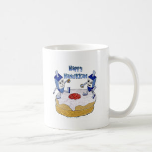 Caneca De Café Feliz Hanukkah Dreidels Dançantes Donut de Geléia