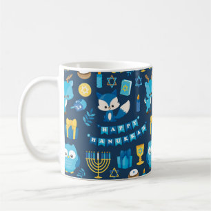 Caneca De Café Feliz Hanukkah Menorah Sufganiyot Cute Owl Gift