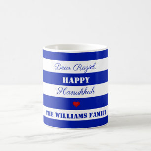 Caneca De Café Feliz Hanukkah Riscado Padrão Azul e Branco