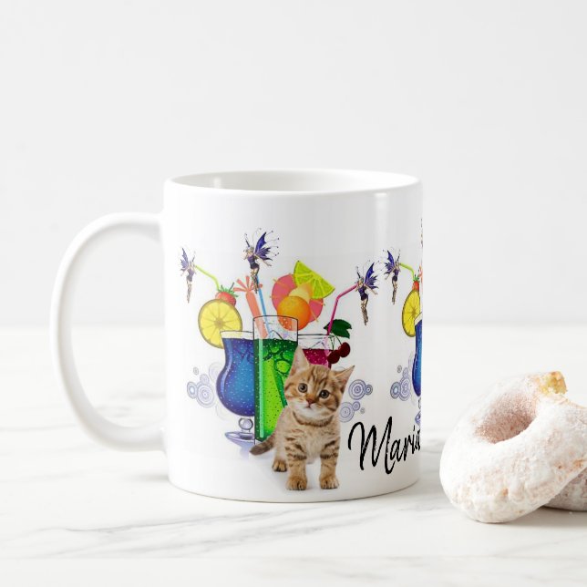 Caneca De Café Feliz Hour Kitten Fairy Mug (Com Donut)