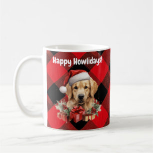 Caneca De Café Feliz Howlidays Ouro Retriever Xadrez Buffalo