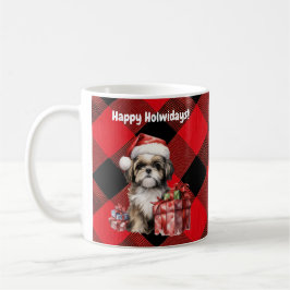 Caneca De Café Feliz Howlidays Shitzu Xadrez de Natal
