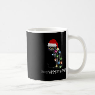 Caneca De Café Feliz Kissmyass Diversão de Natal de Gato Luzes 2