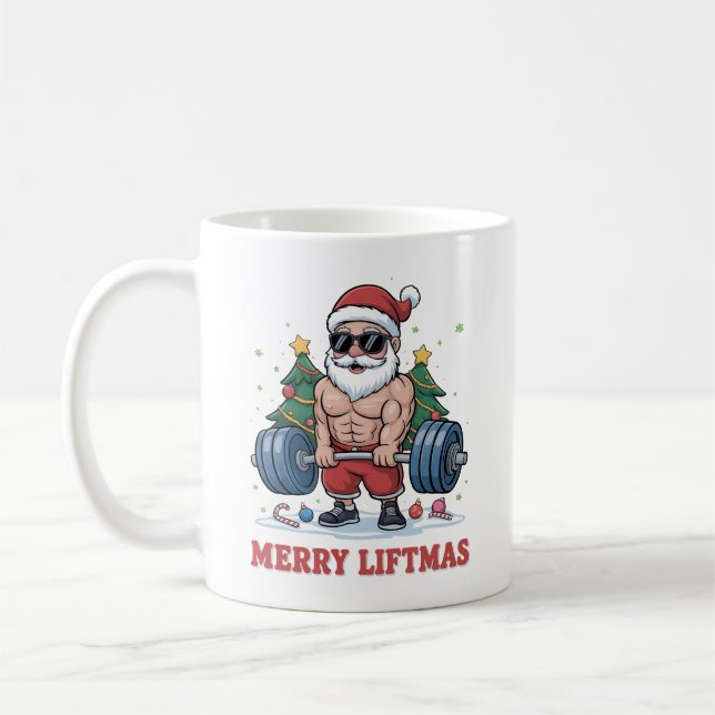 Caneca De Café Feliz Levantamento de Natal Levantamento de Peso P (Esquerda)