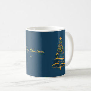 Caneca De Café Feliz Mínima Elegante de Árvore de Natal Ouro