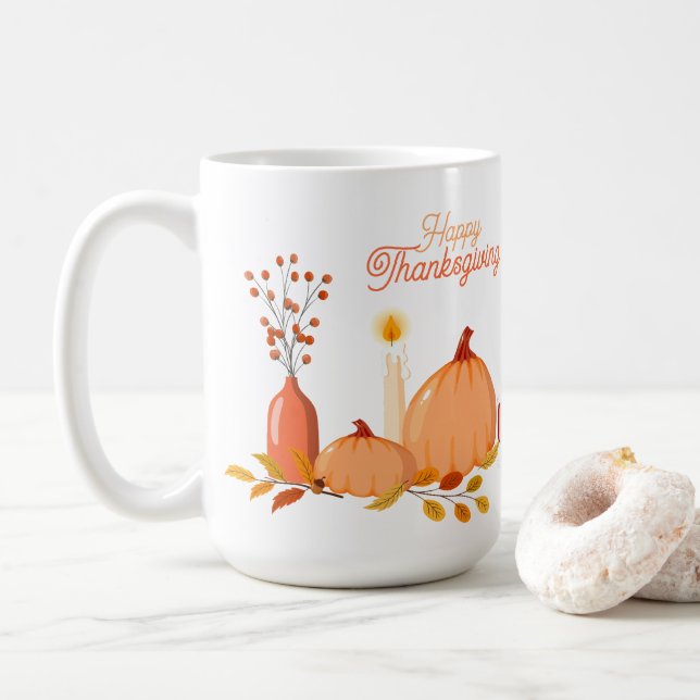Caneca De Café Feliz Mug de Ação de Graças Personalizado com Pump (Com Donut)