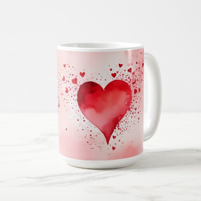 Caneca De Café Feliz Namorados Coração Vermelho (Frente Esquerda)