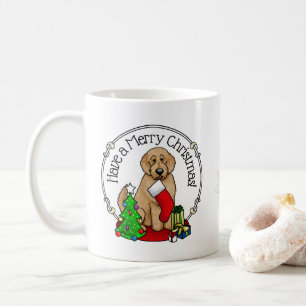 Caneca De Café Feliz Natal 2 Goldendoodle (ouro vermelho)
