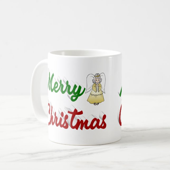 Caneca De Café Feliz Natal Angel red script verde (Frente Esquerda)
