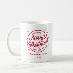 Caneca De Café Feliz Natal & Ano Novo, Tipografia Vermelha