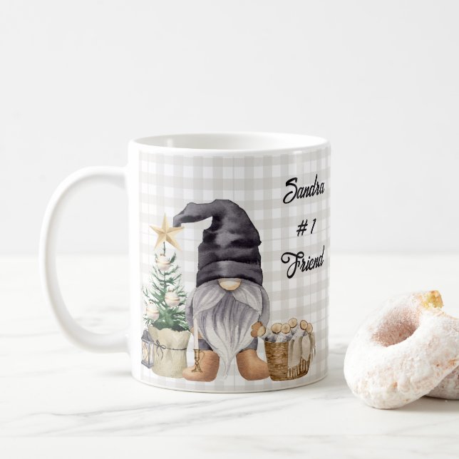 Caneca De Café Feliz Natal Aquarela Farmhouse Gnomo (Com Donut)