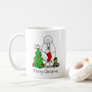 Caneca De Café Feliz Natal Árvore 2 Poodle (branco)