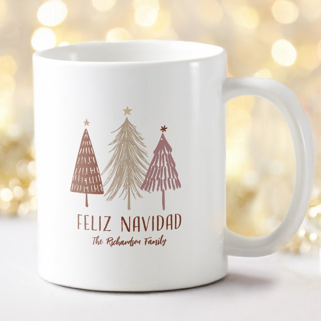Caneca De Café Feliz Natal Árvore de Natal Festa Elegante (Feliz Navidad Christmas Tree Holiday Elegant Coffee Mug)