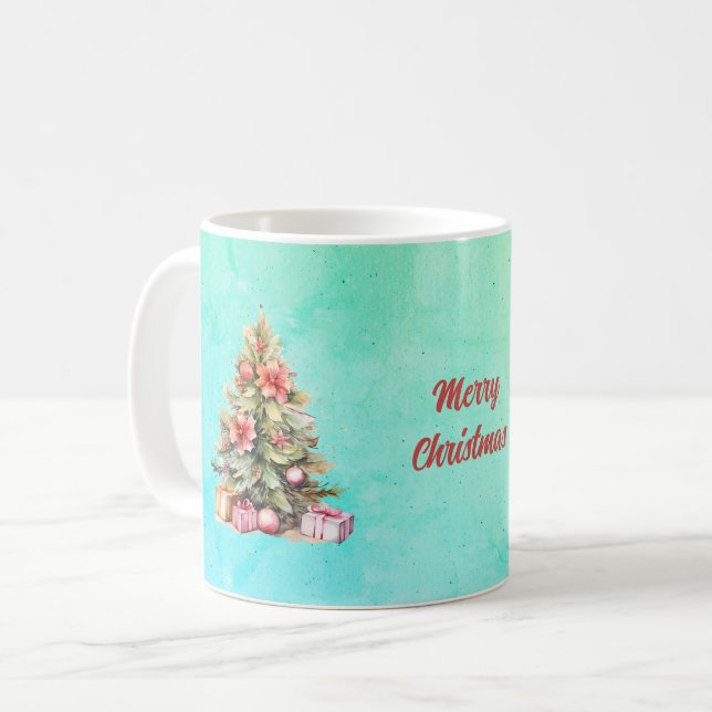 Caneca De Café Feliz Natal - Árvore de Natal Personalizada (Frente Esquerda)
