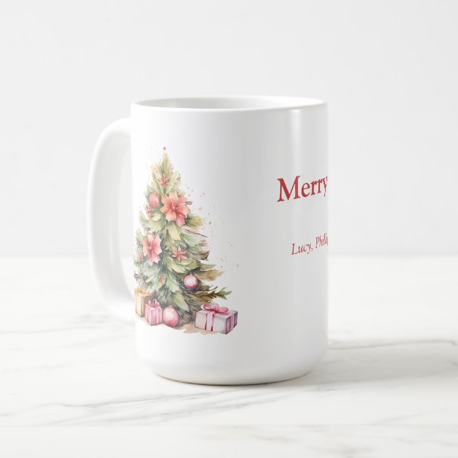 Caneca De Café Feliz Natal - Árvore de Natal Personalizada (Frente Esquerda)